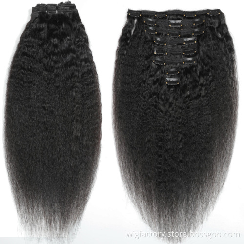 Kinky straight cutile alinged hair clip ins, 120g/pack 8pcs clip ins virgin hair, kinky straight clip in hair extensions